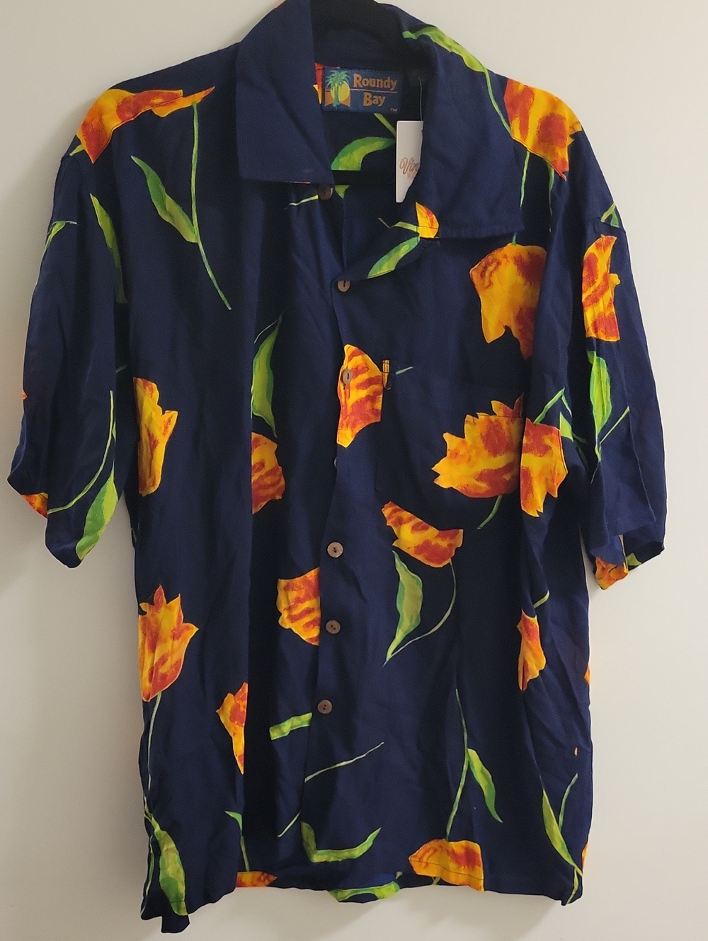Roundy BAY Men’s Navy Floral HAWAII Short-Sleeve Shirt SIZE XL